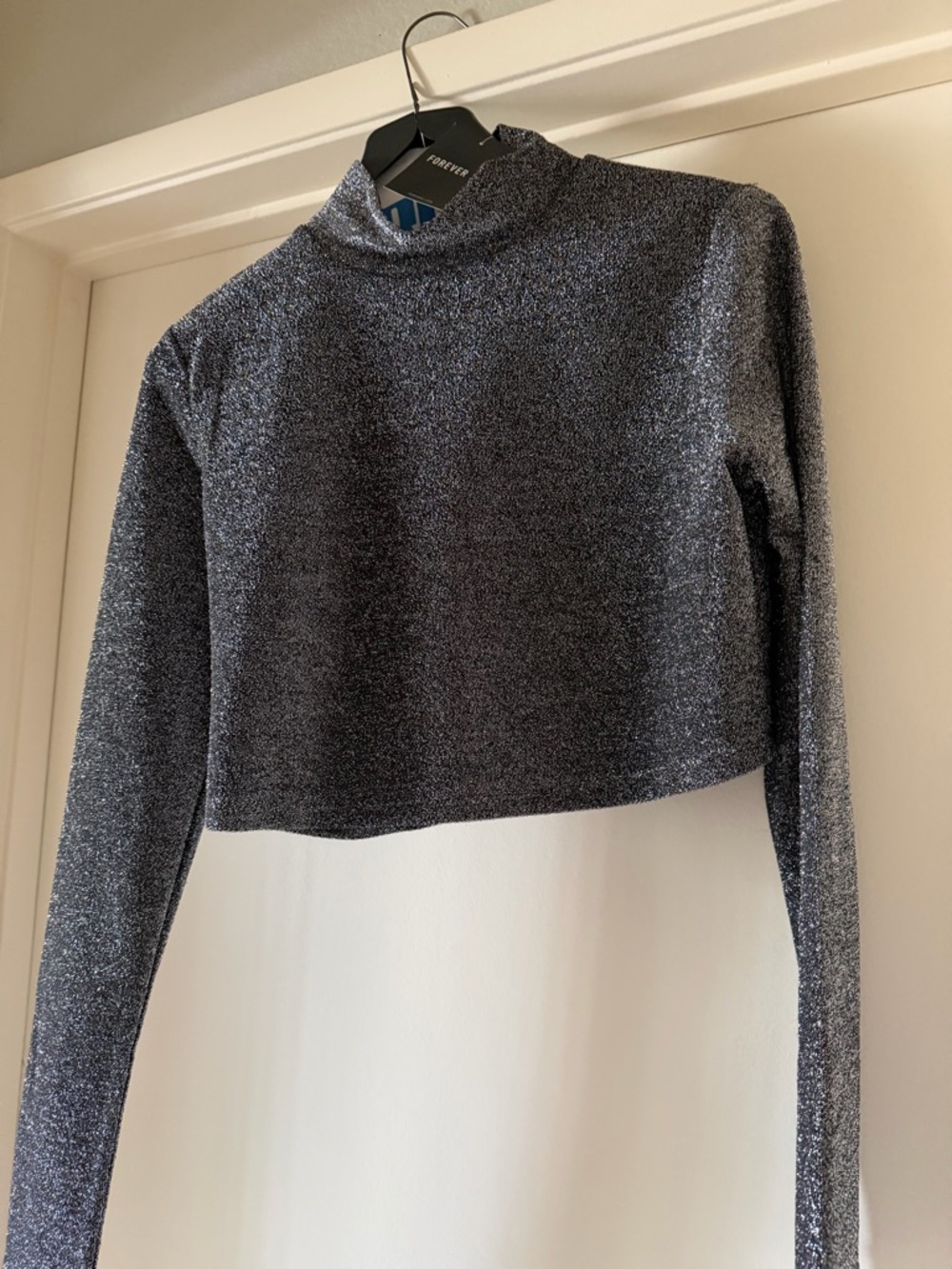 Forever 21 Silver Metallic Long Sleeve Crop Top